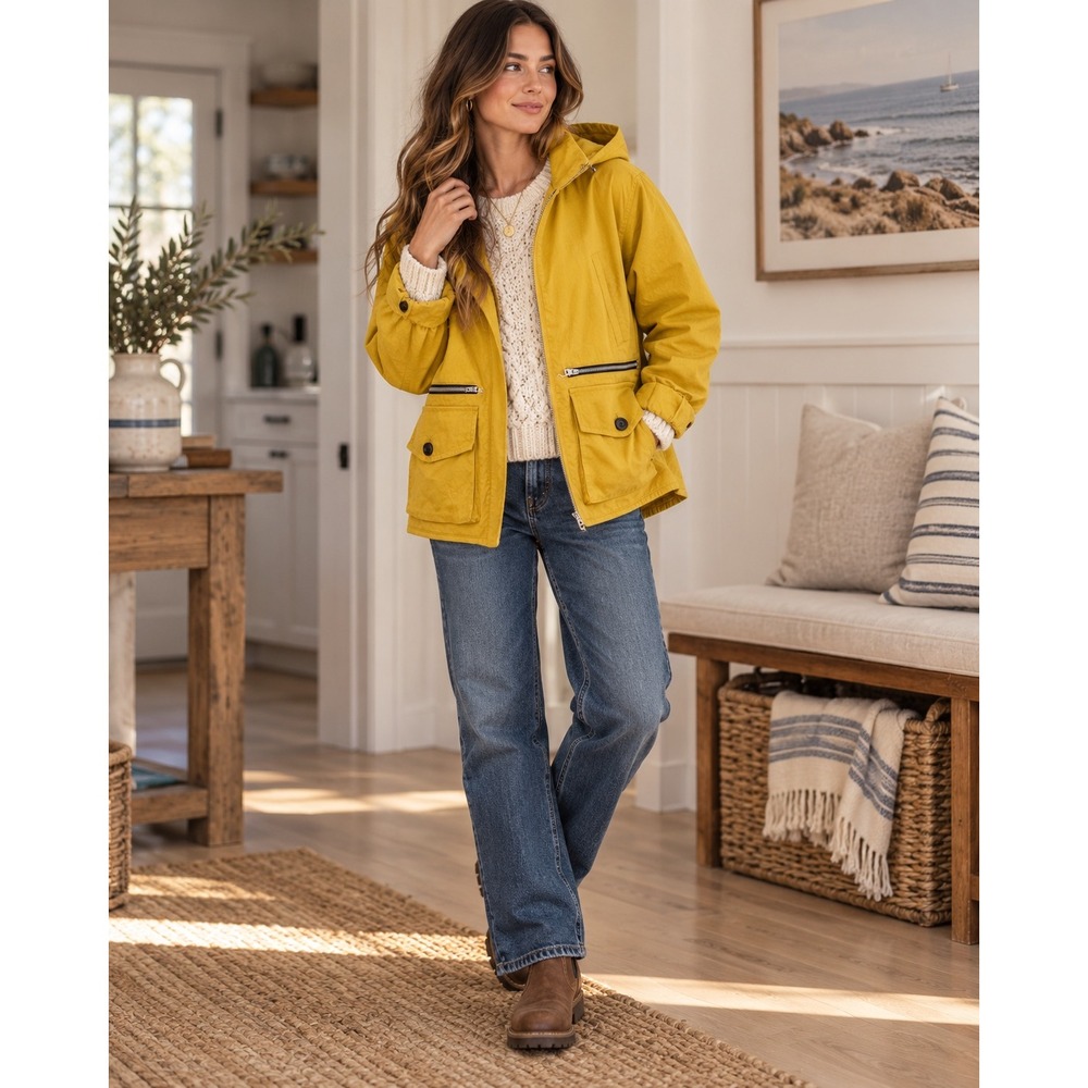 Banana Republic Mustard Yellow Utility Hooded Jacket – Size Large – Fisherman